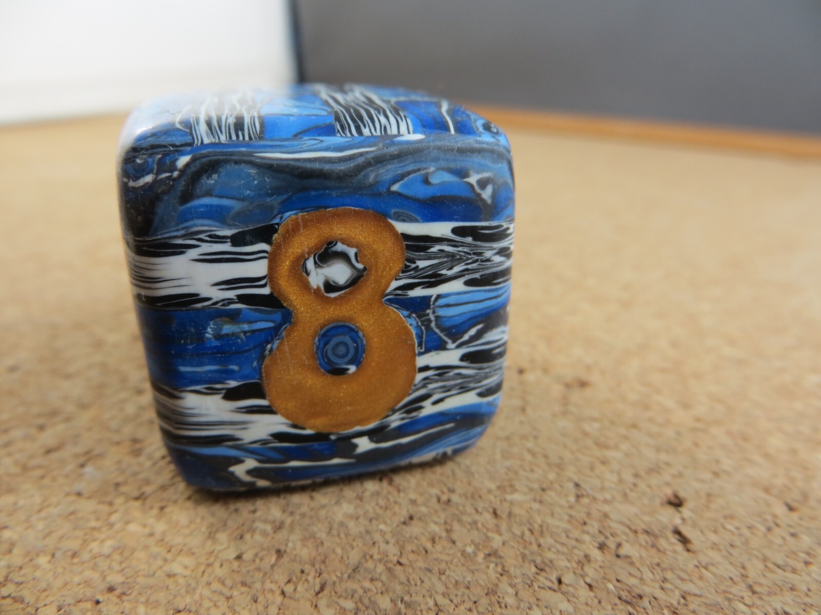 Jena’s Handmade Backgammon Doubling Cube Blue Gold Black Wht One of A Kind #269
