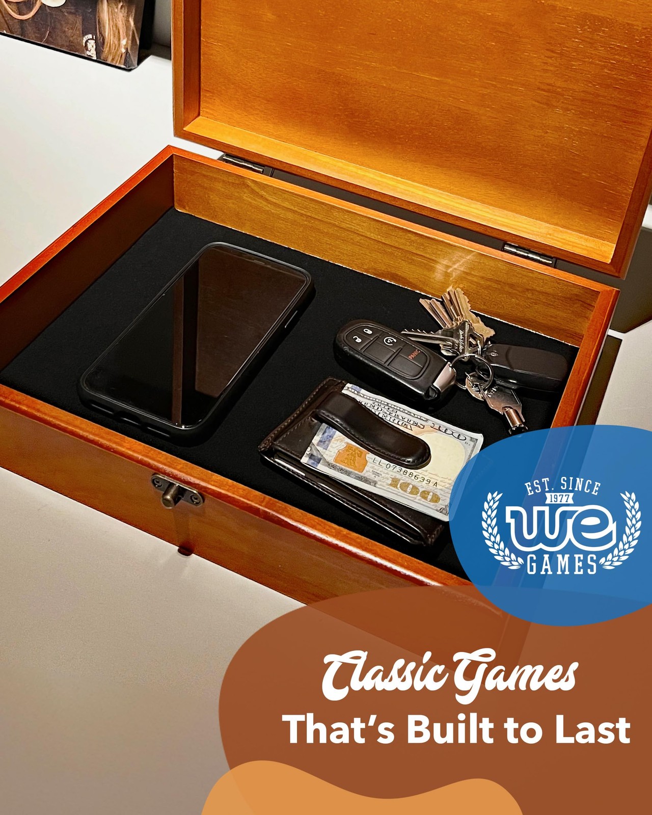 WE Games Old World Wooden Box with Brass Latch – Medium, Redwood