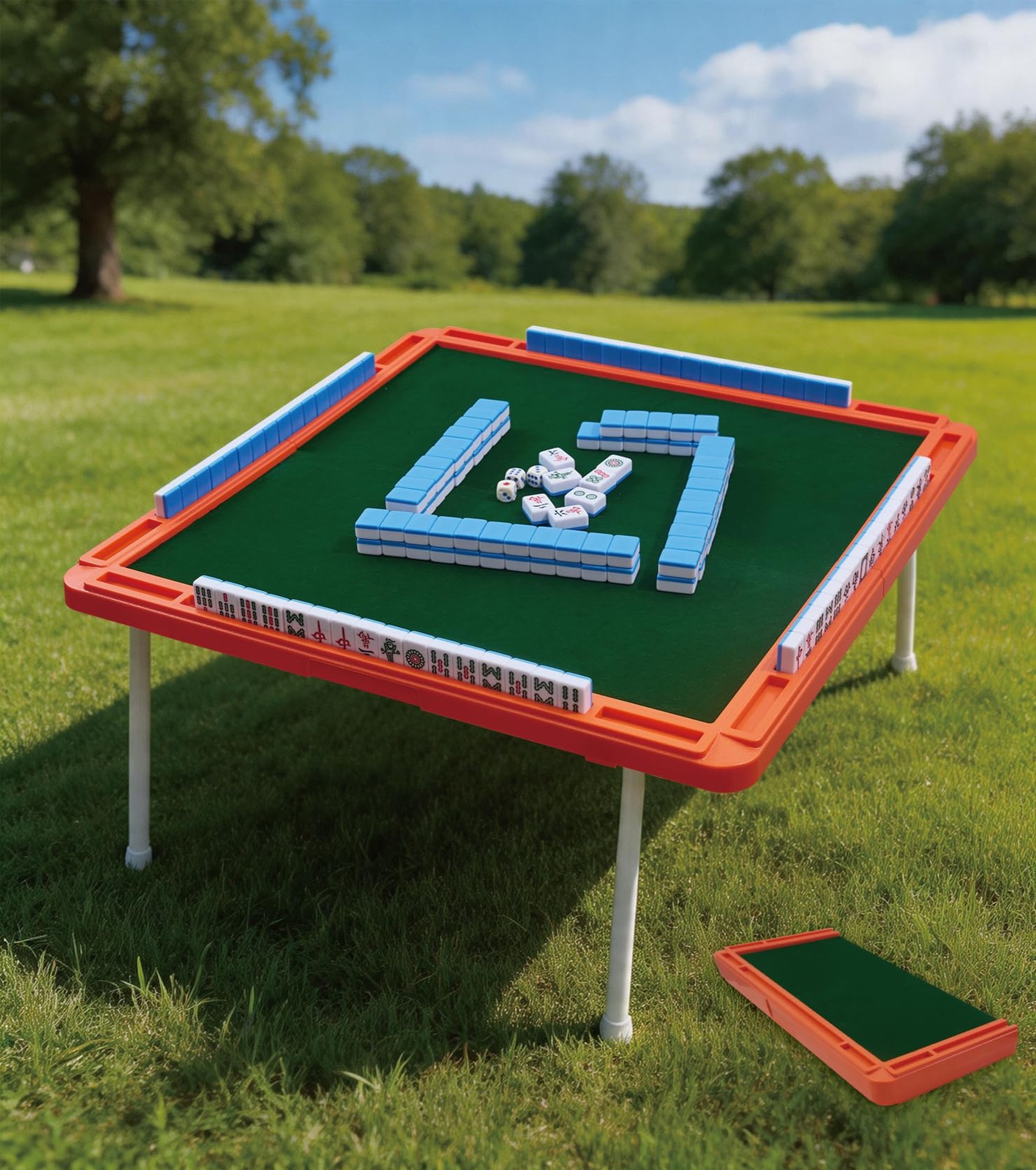 XIOQINE Travel Mahjong Set with Foldable Table, 144 Mini Tiles Chinese Mahjon…
