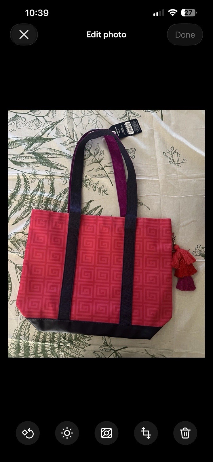 Jonathan Adler Greek Key Tote Bag Pink Michaels Mahjong Collection New