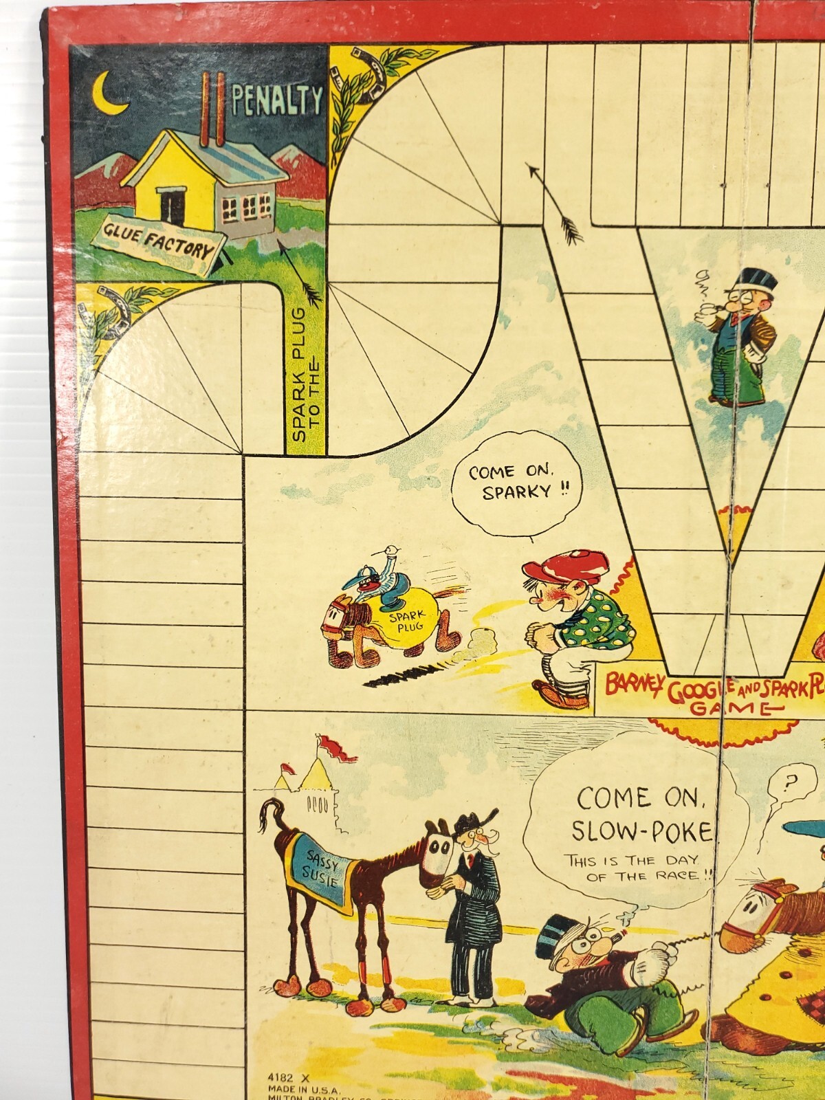 Antique Milton Bradley Game Board “SPARK PLUG” Horse Cartoon