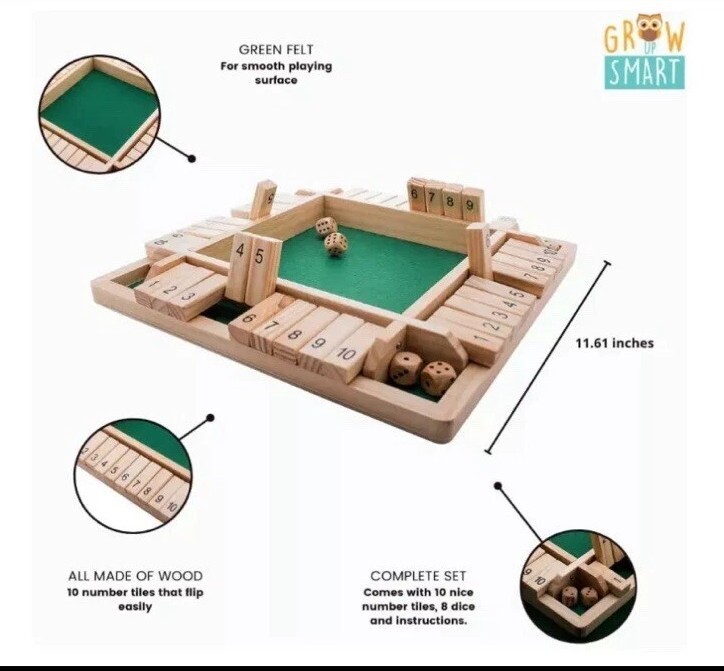 Grow Up Smart Shut the Box Dice Game 2-6 Players for Clever Kids Ages 5+ & Adult