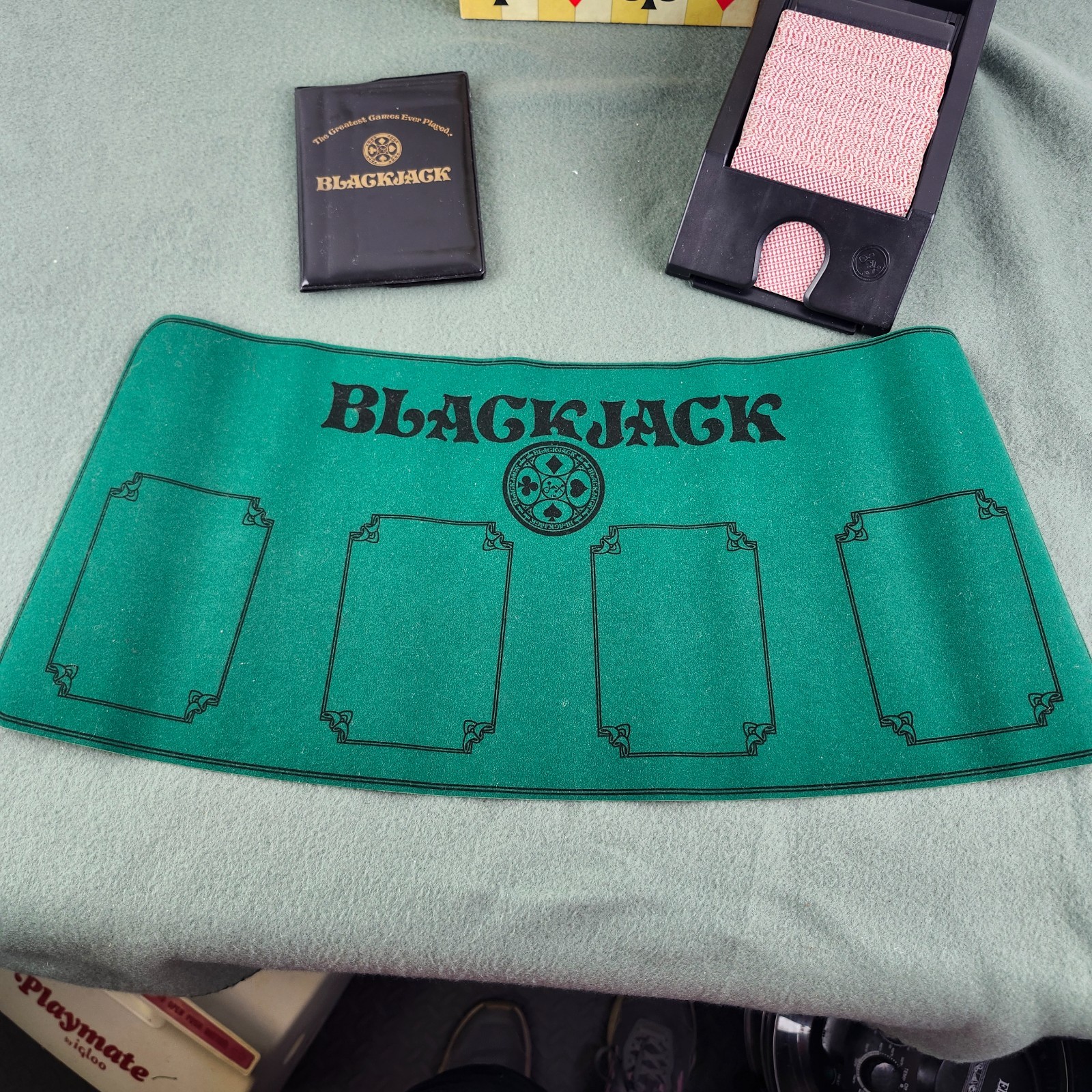 Vintage 21 Blackjack Casino Game Set Dealing Shoe Mat Vegas Night Decor COMPLETE