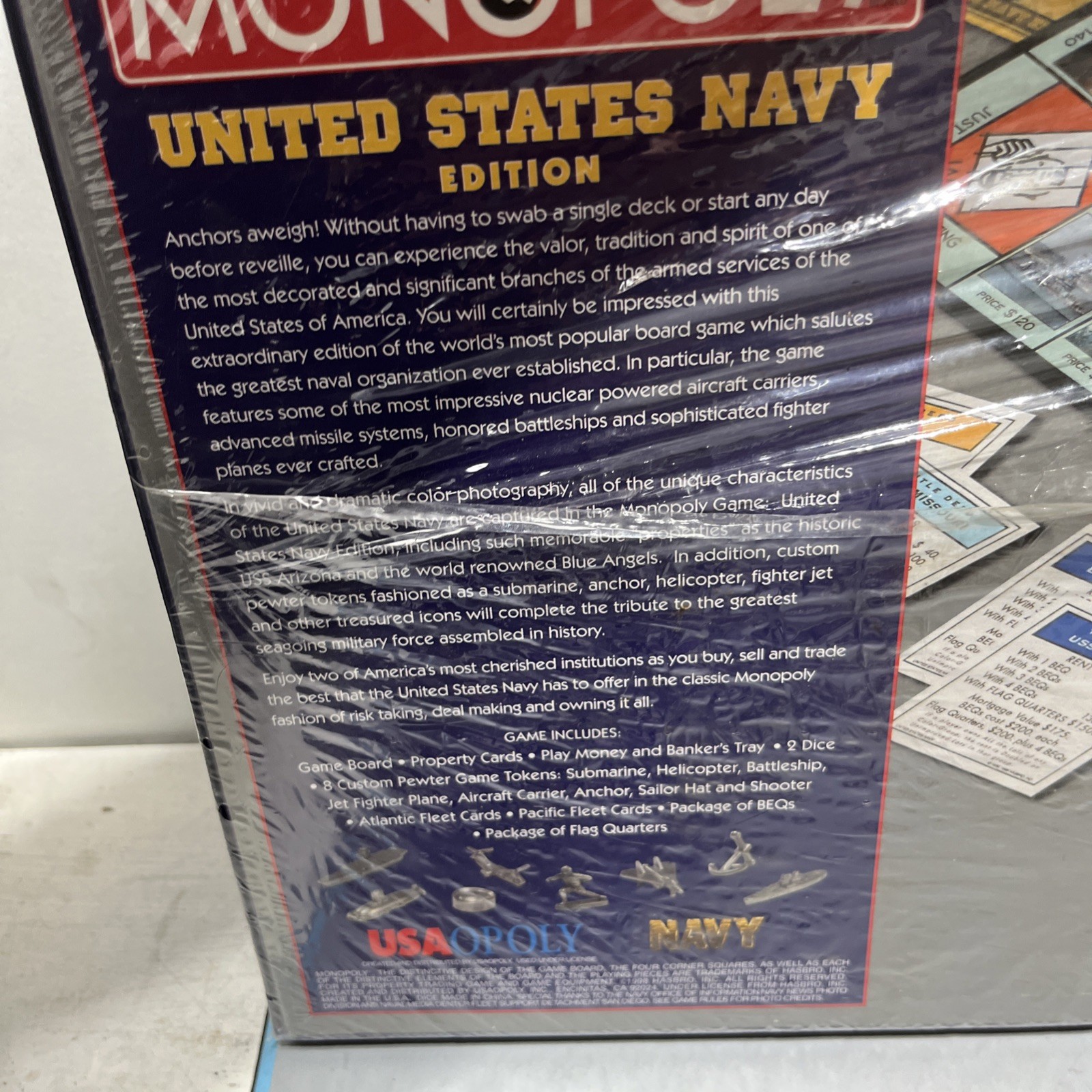 MONOPOLY United States Navy Edition Board Game Parker Bros NEW 1998 Pewter Token