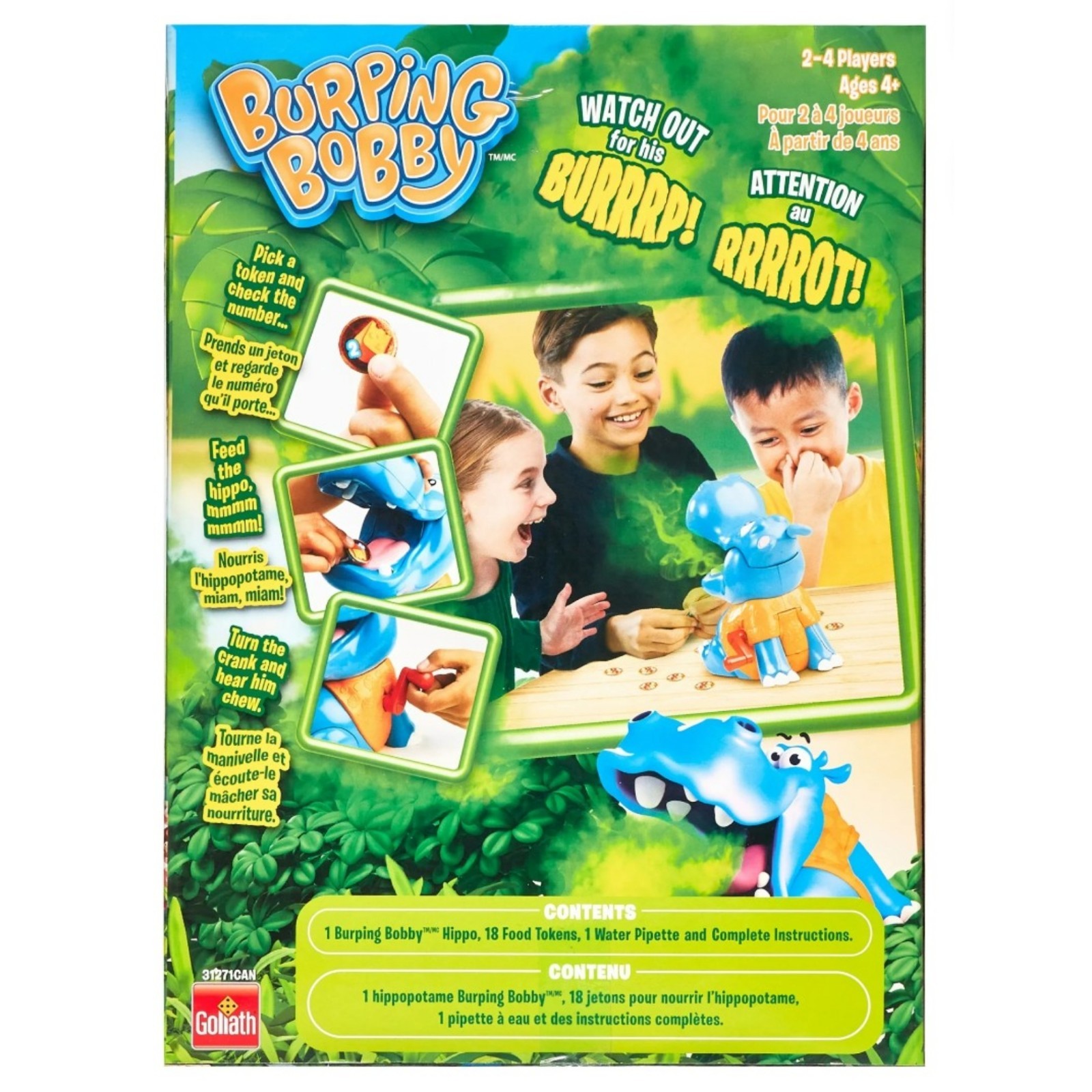 Goliath Burping Bobby Hippo Game 2–4 Players Kids Ages 4+ Family Action Game