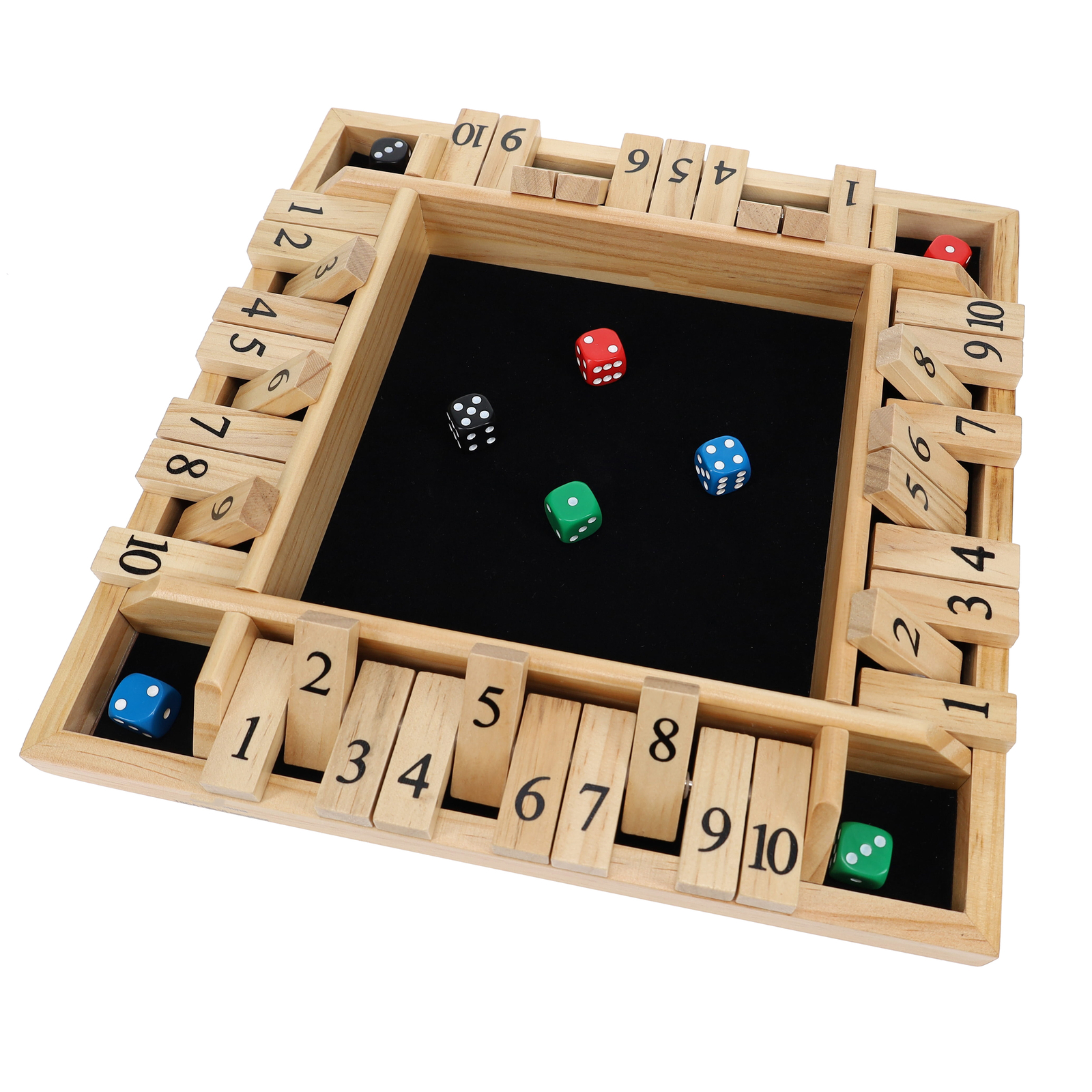 Pacific Shore Games 4 Player Shut The Box Dice Game, Natural Solid Wood, Large