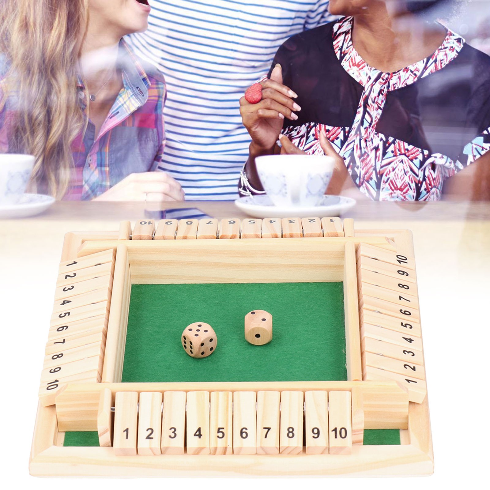 Wooden Number Shut the Box Dice Game Set Ideal for 4 Players Family Party Game