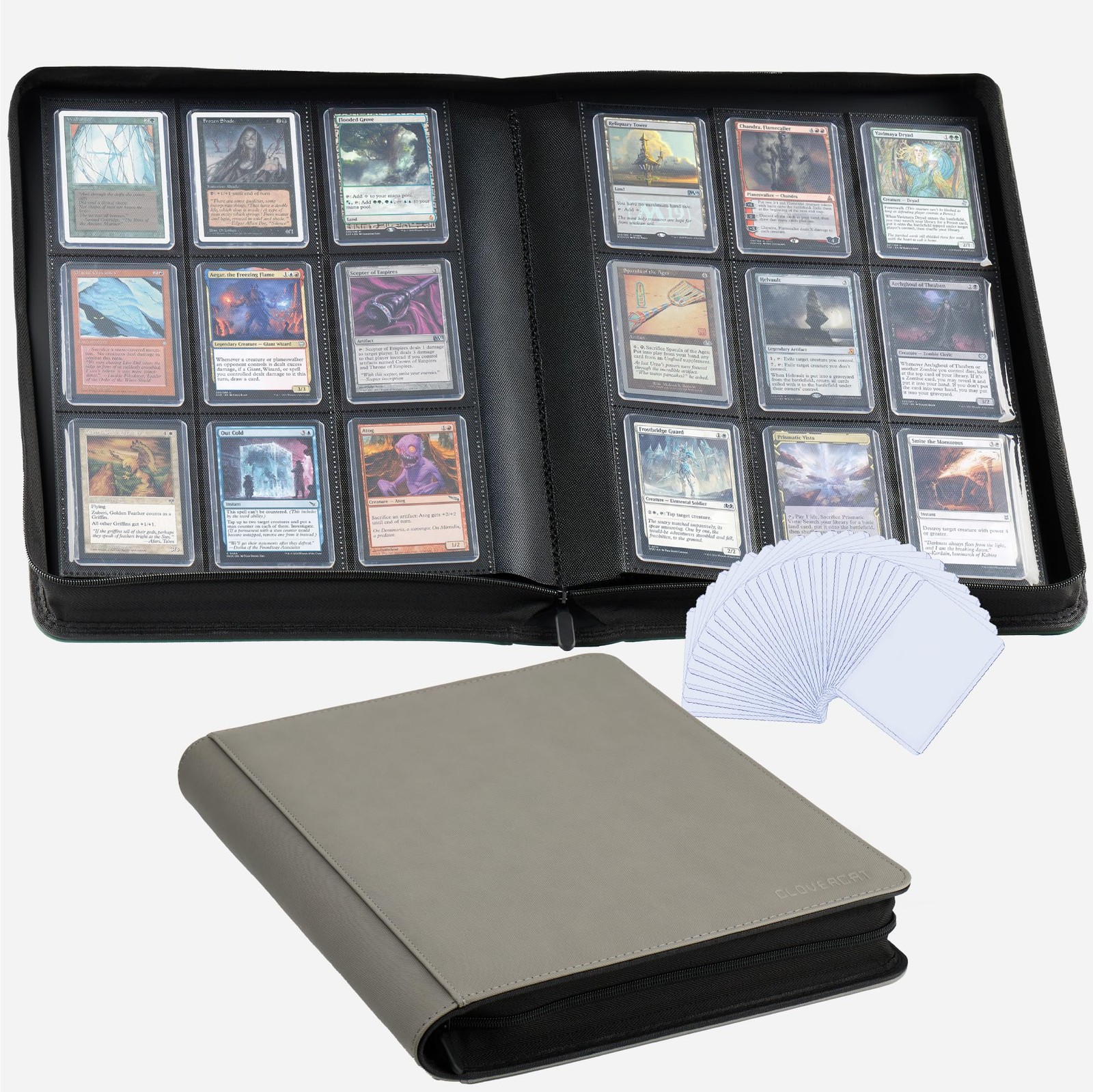 9-Pocket Toploader Binder, Clovecat Premium Card Book， Holds 252cards, Grey