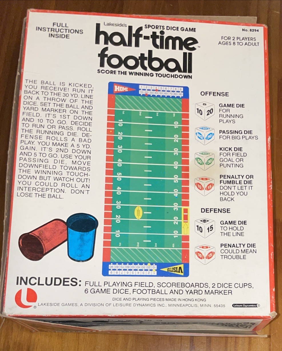 Vintage Half-Time Football Game – 8294 Complete – Lakside – Sports Dice in box
