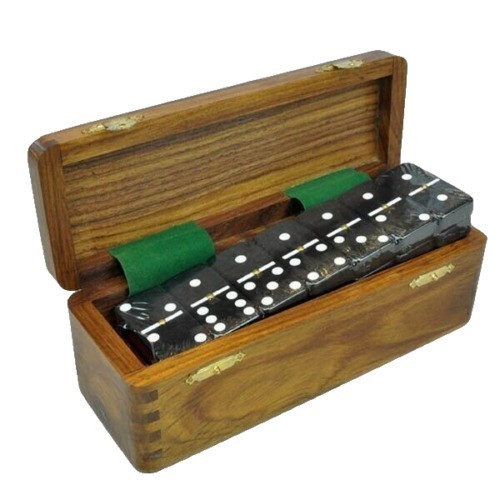 Domino Double Six 6 Black Jumbo Tournament Pro Size with Spinners – Wood Box