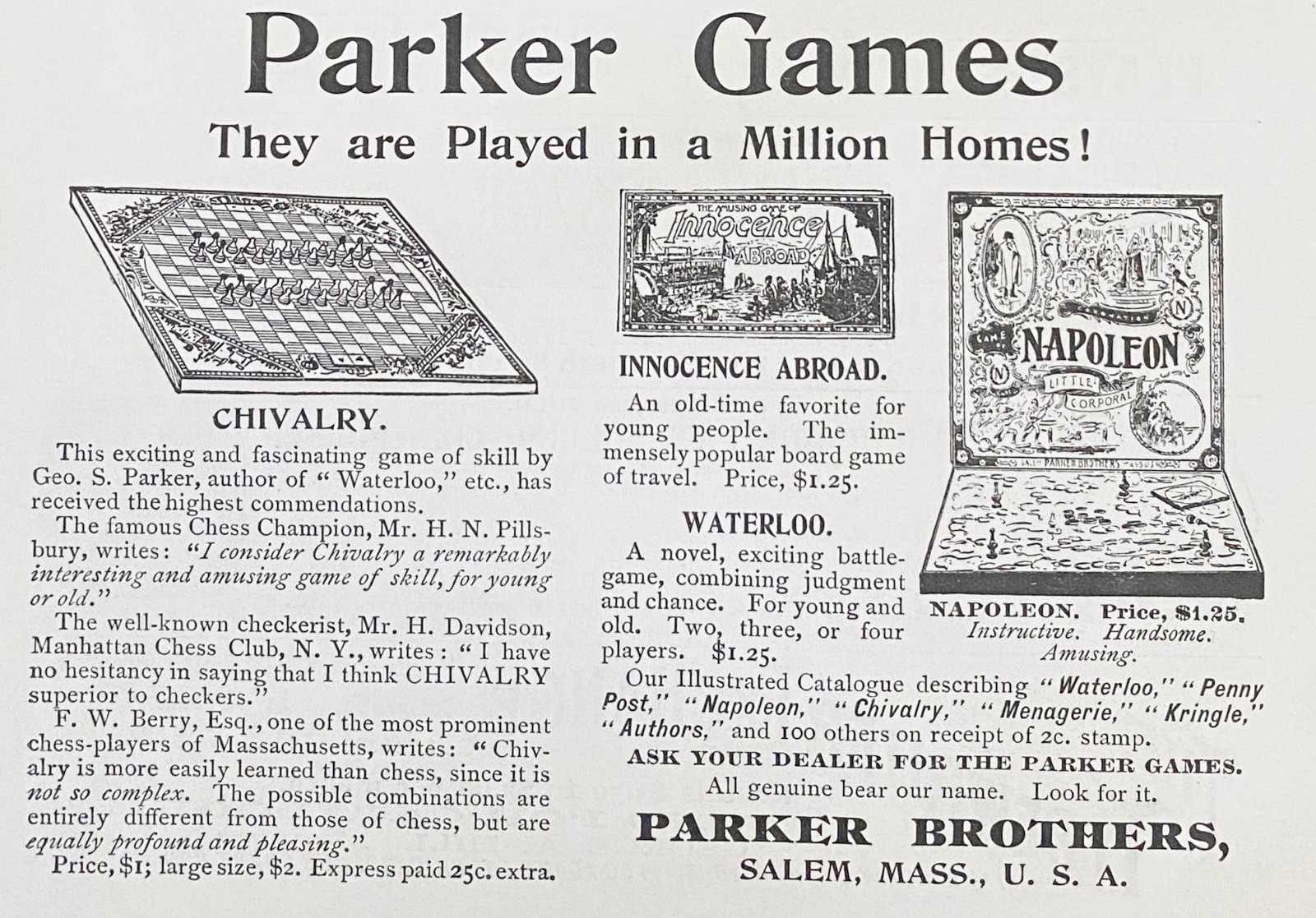 Family Playing Waterloo PARKER BROTHERS GAMES Vtg Victorian Xmas 1895 Print Ad!