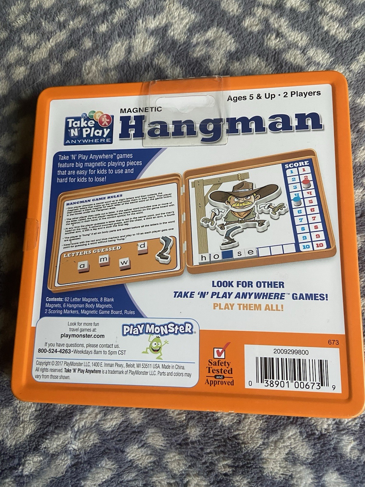 PlayMonster Take N Play Anywhere Hangman Magnetic Travel Game NEW in Tin Box