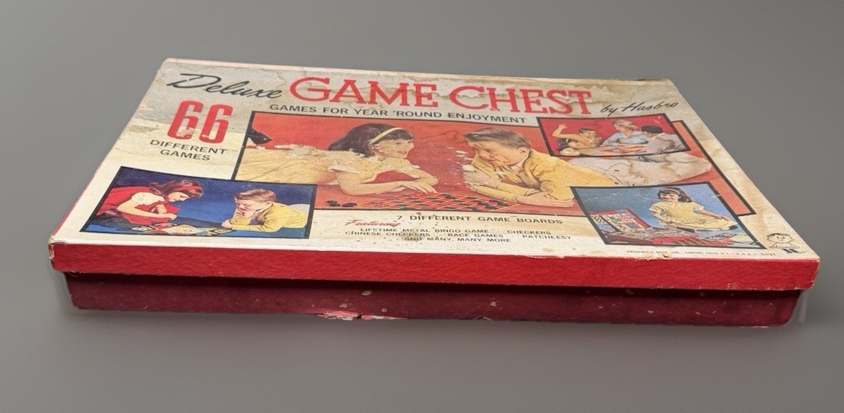 Vtg 1950s Hasbro Deluxe Game Chest 66 Games Complete Boards Unused