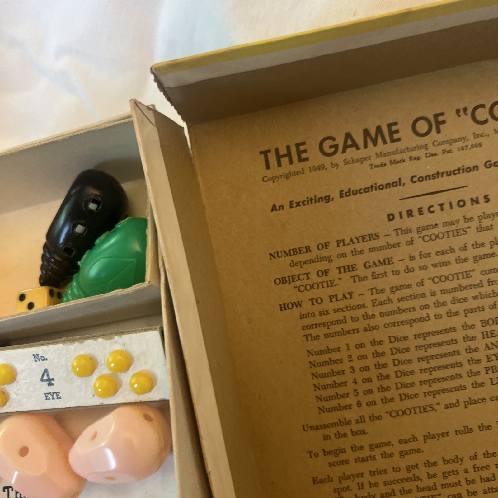 Vintage 1949 The Fabulous Game of Cootie by Schaper