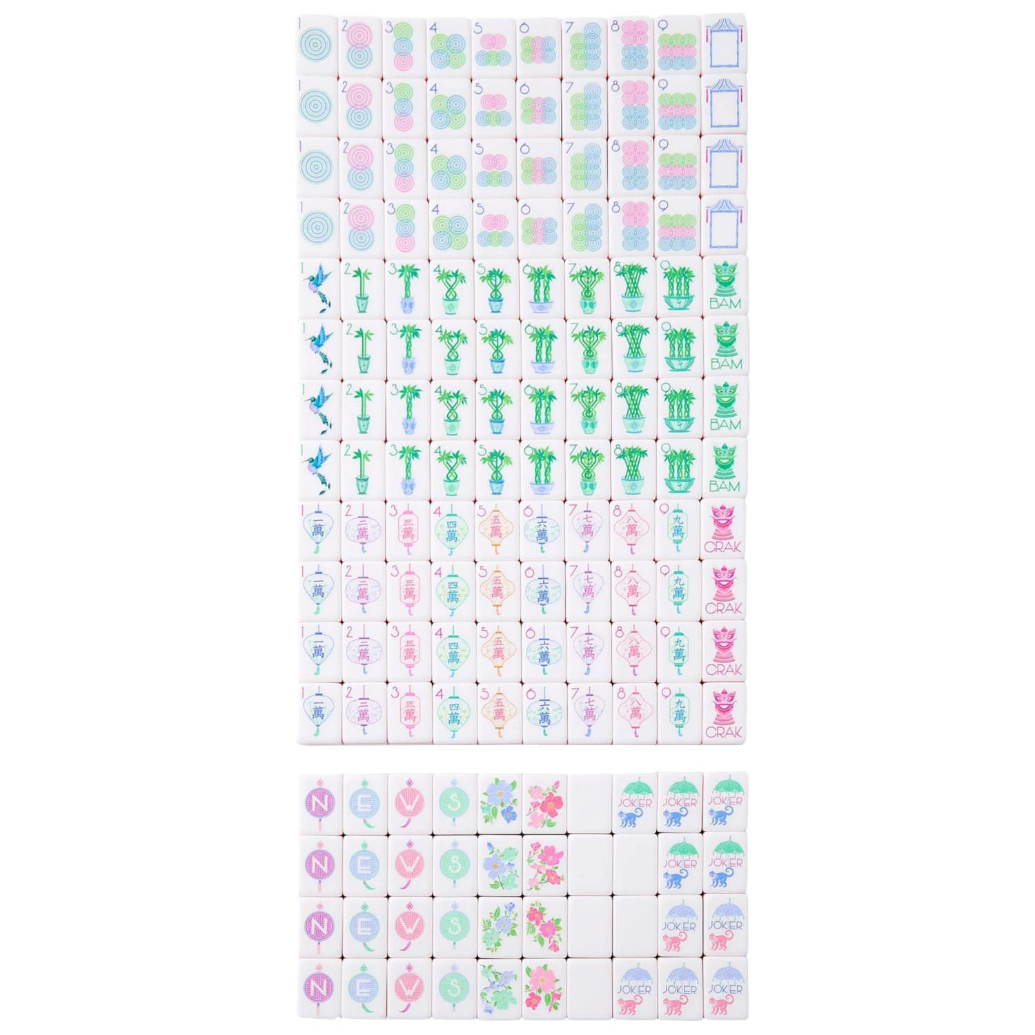 160 American Mahjong Tiles 4-Layer Acrylic Light Purple Theme Engraved Set