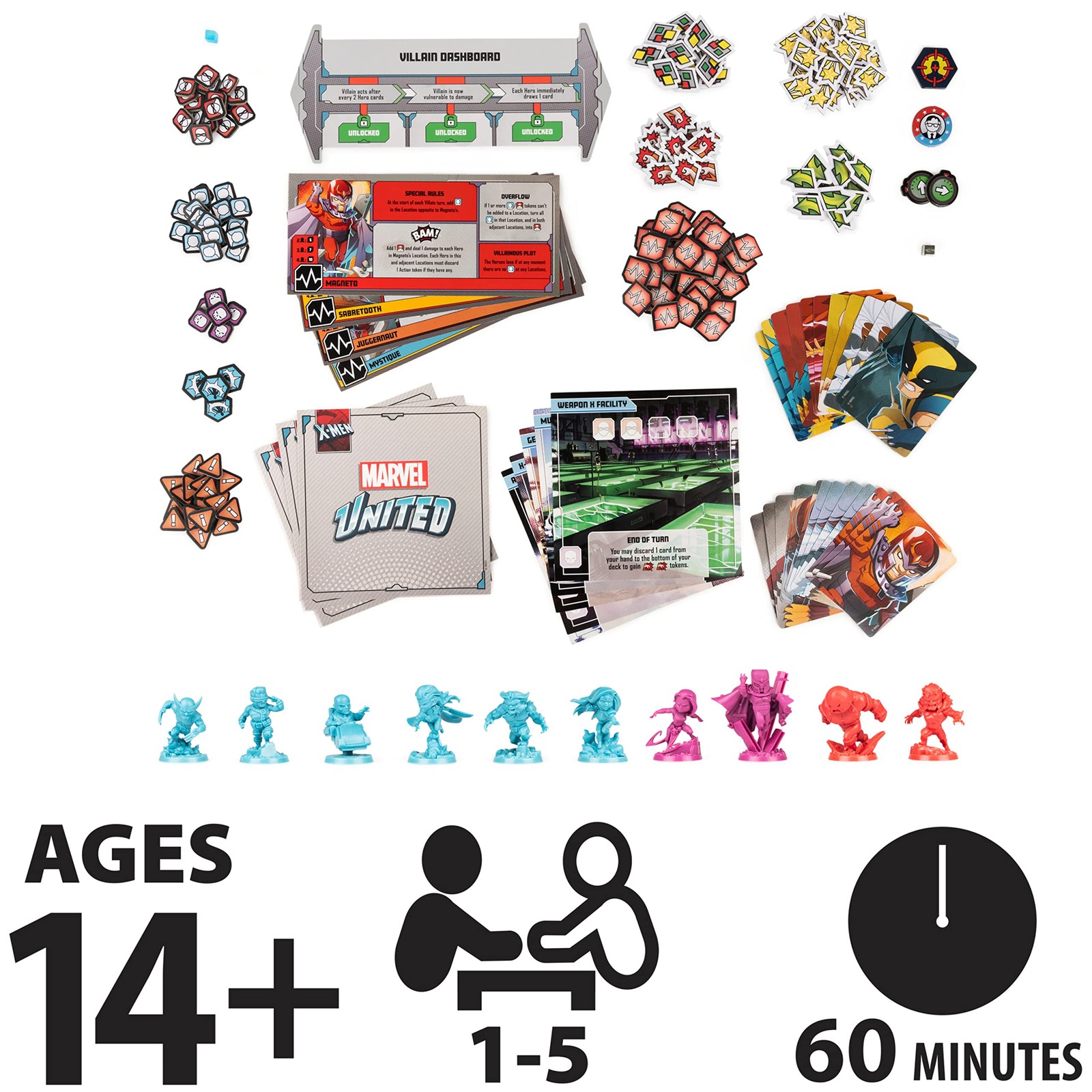 X-Men, Marvel United Board Game with Cards and Collectible Hero Villain Figurine