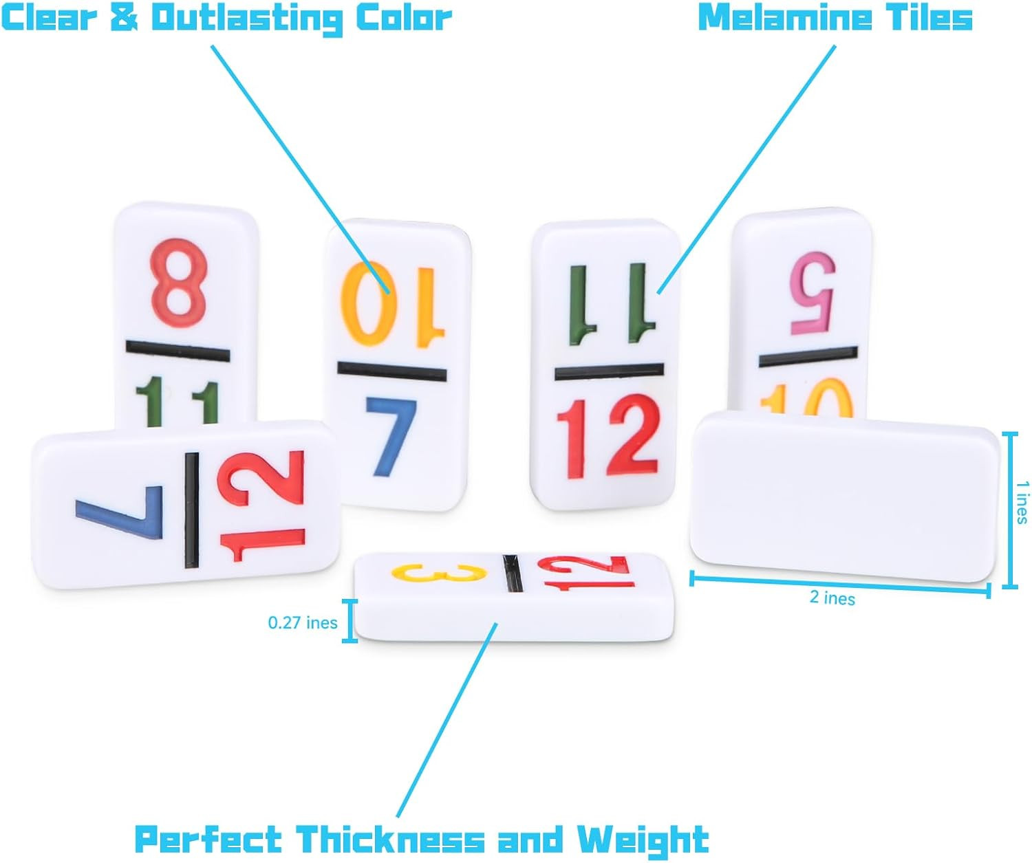 Mexican Train Numbers Dominoes with 4 Wood Trays, Color Double 12 Numerical