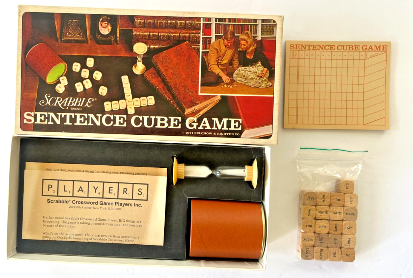 Vintage 1971 Scrabble Sentence Cube Game Complete