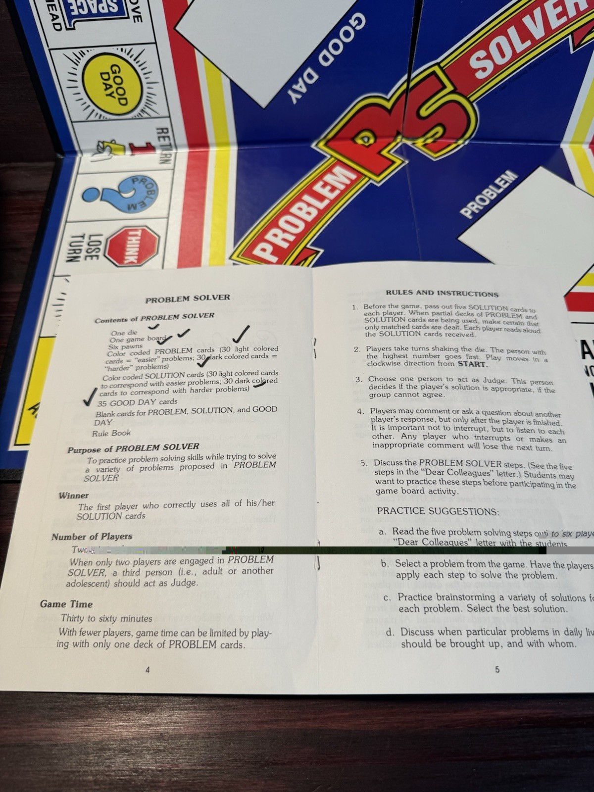 Thinking Publications Problem Solver Board Game 2 Players Ages 8+ w/ Rule Book