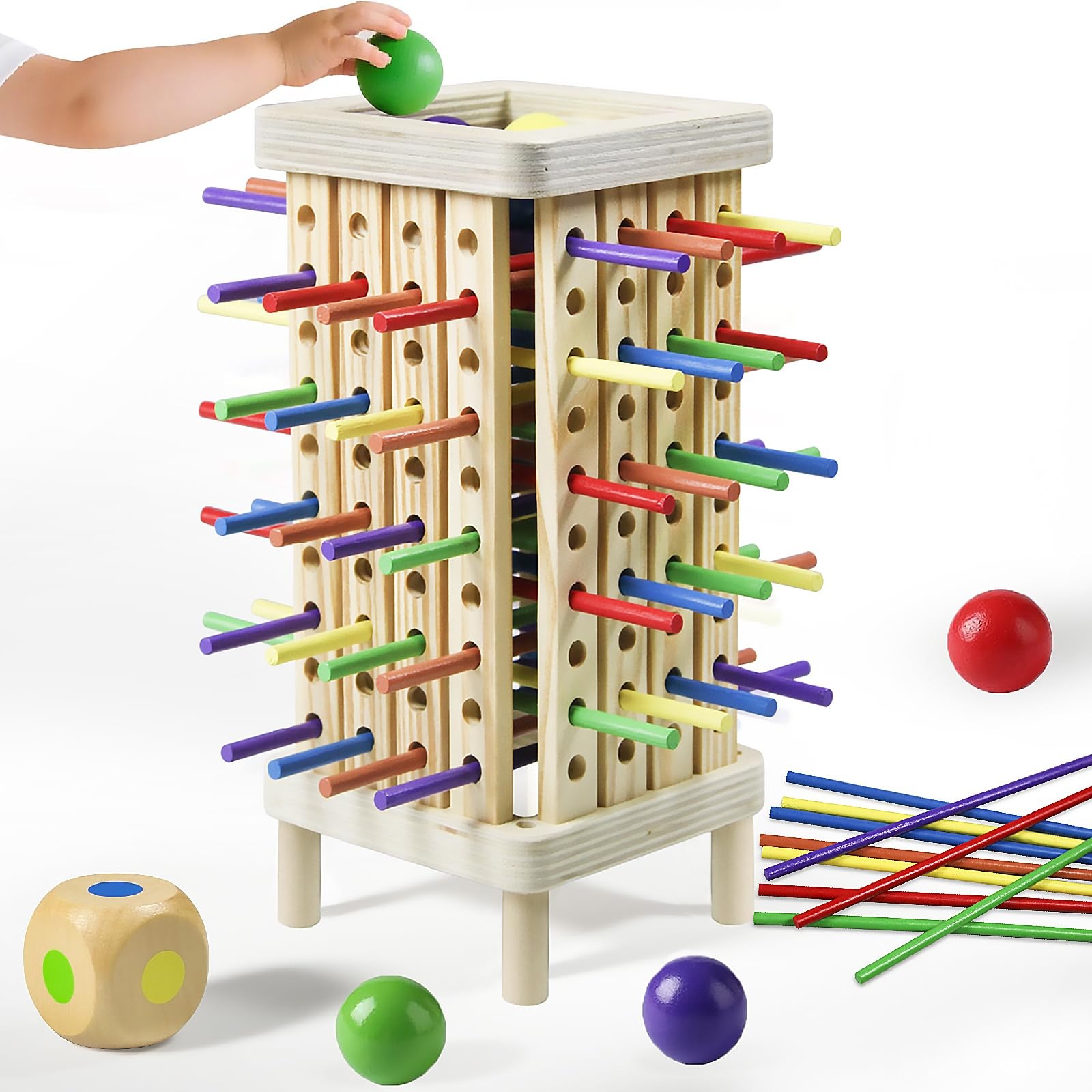 Montessori Game Wooden Board Game, 42 Colorful Wooden Sticks Dice Game Math L…