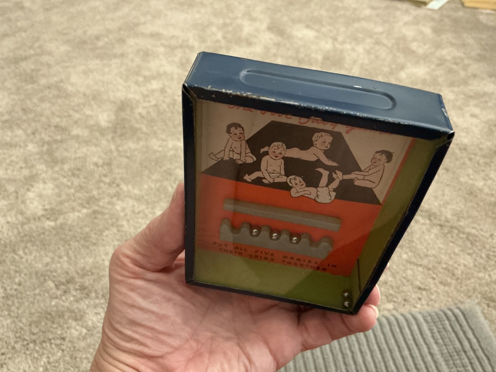 Vintage handheld dexterity game-Quintuplets-The Five Babies Game
