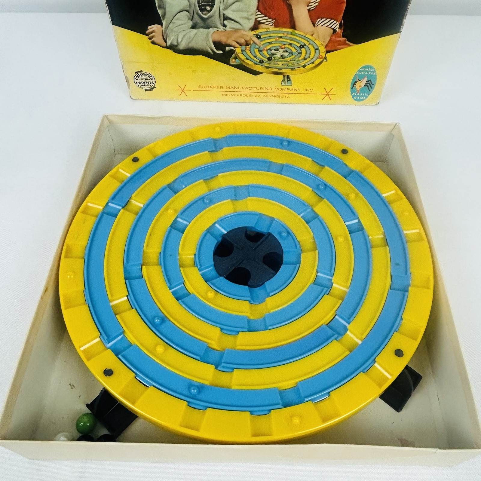 Stadium Checkers Game by Schaper 5x Black, Green Yellow. 3 Orange