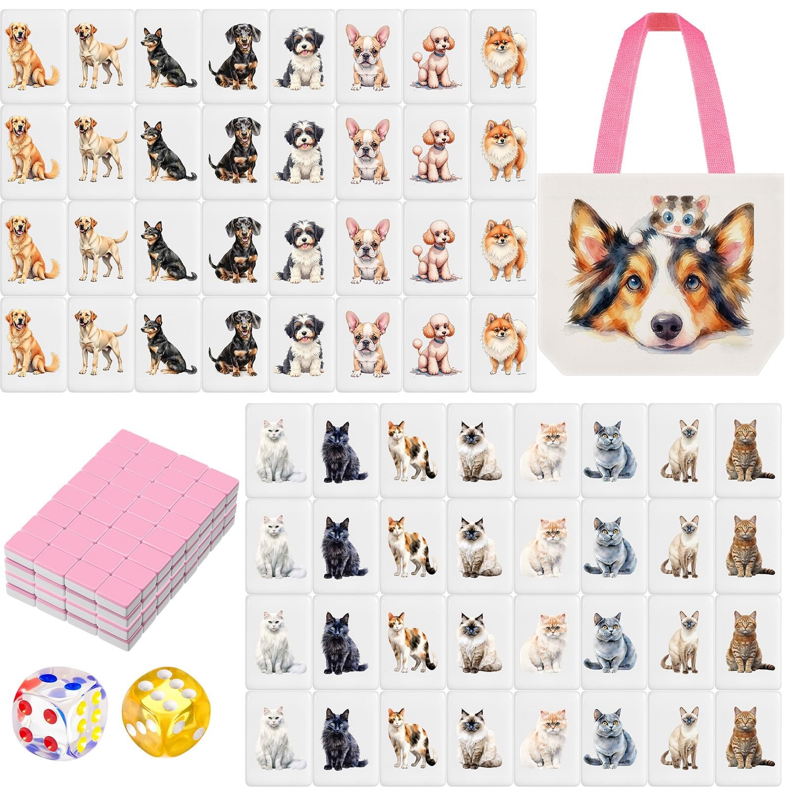 2 Player Mahjong Block Set – 65 Tiles, 30mm Push Tile Game with Storage Bags, An