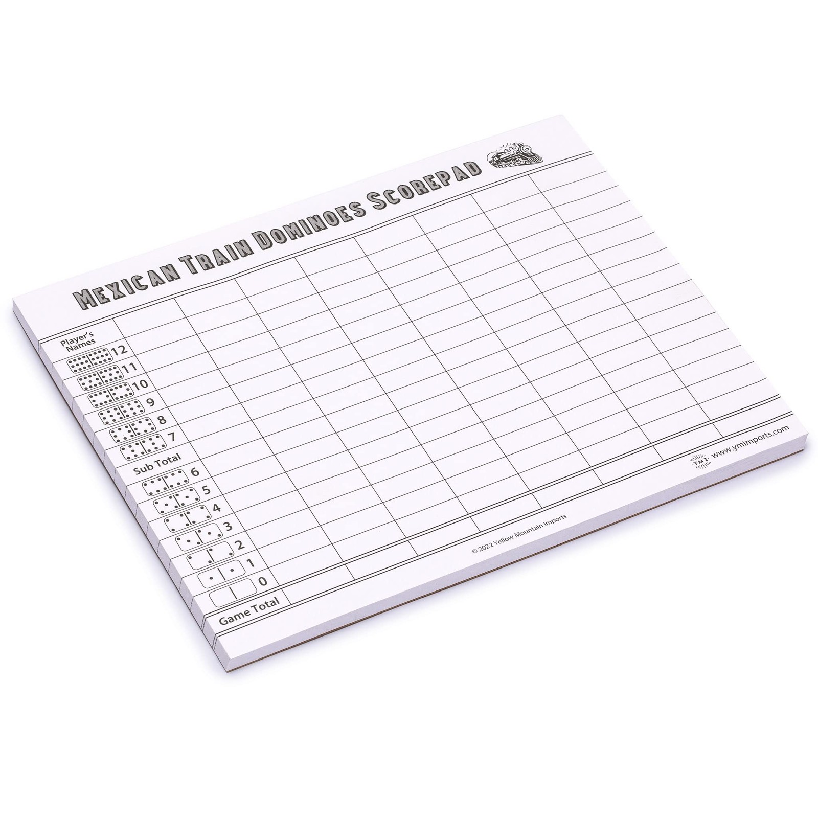 Yellow Mountain Imports Mexican Train Dominoes Scorepad – 50 Sheets