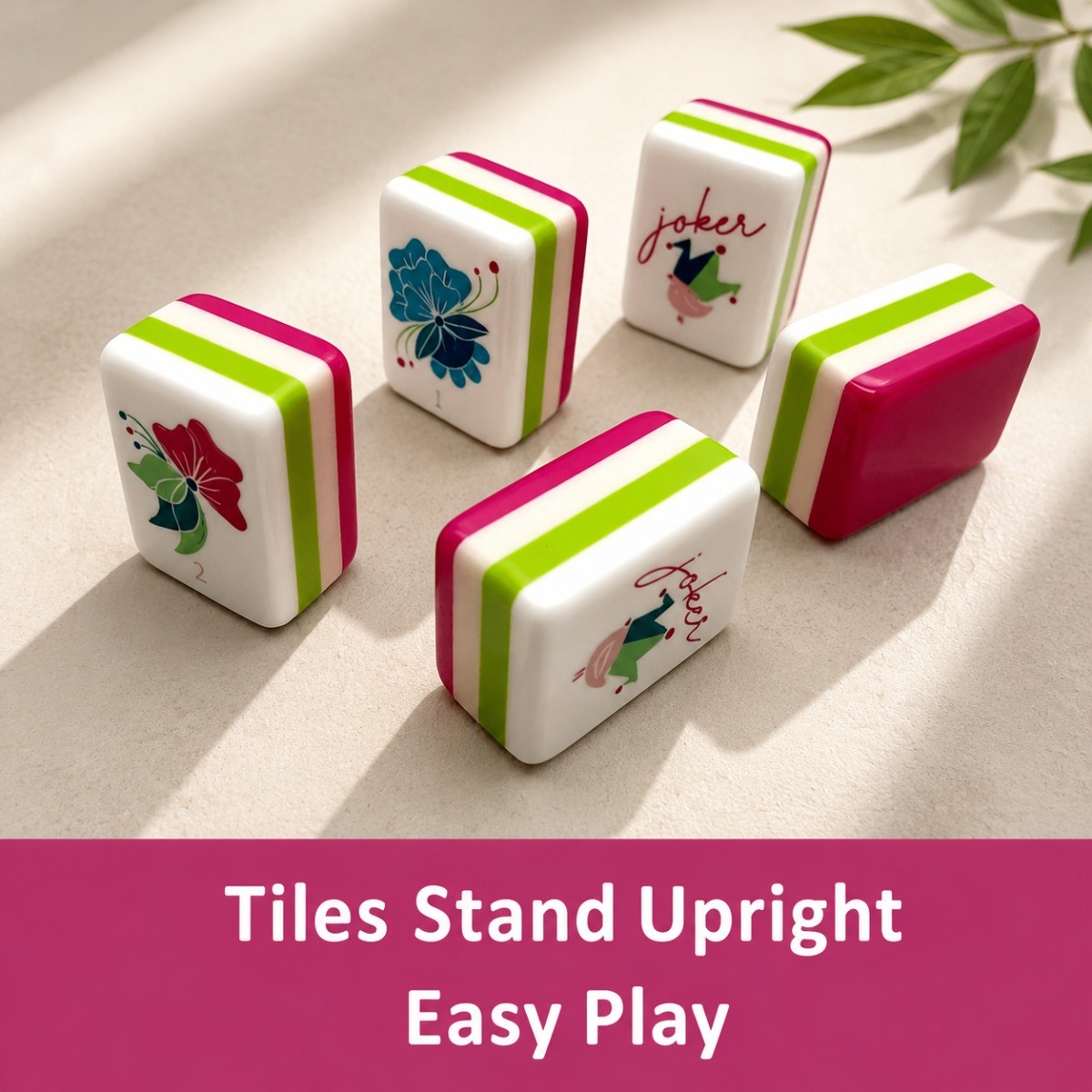 Pink Green White Striped Mahjong Tiles Cute Cartoon Joker Floral Print 160 Set