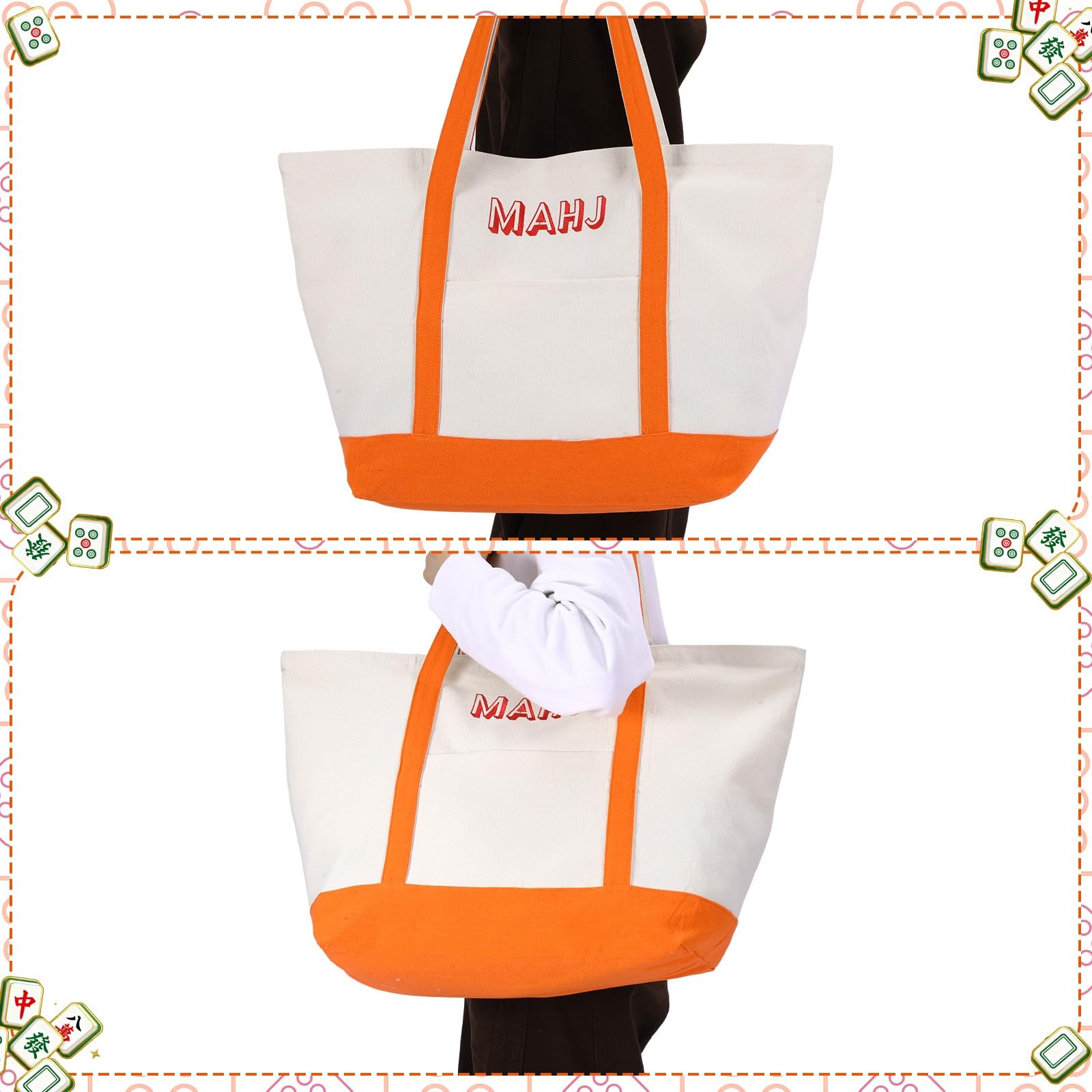 3 Pcs Empty Mahjong Canvas Bag Gift 22 x 11 x 5 inches, Orange