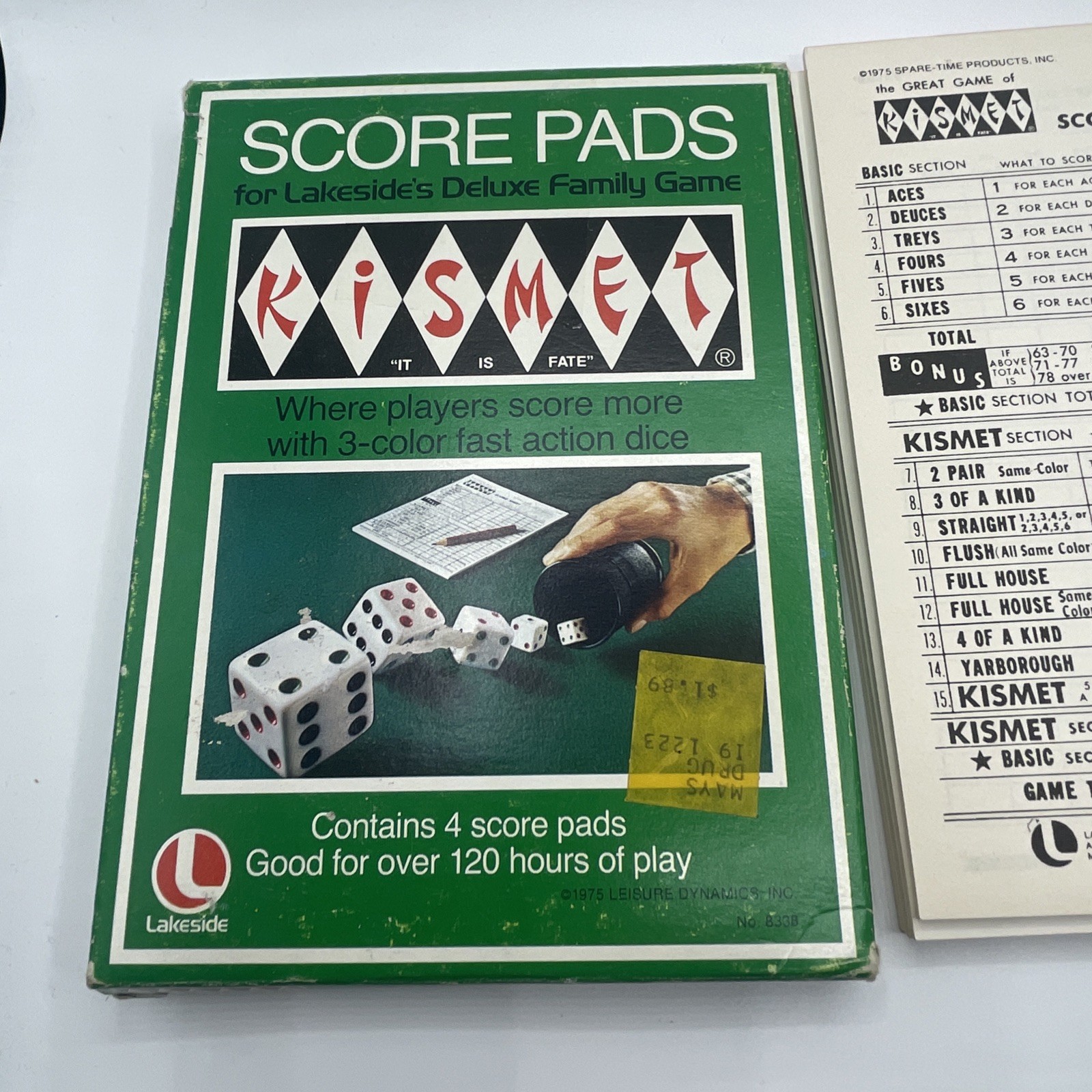 Vintage Kismet Game of Yacht 1975 Lakeside No. 8337 Score Pads Yahtzee