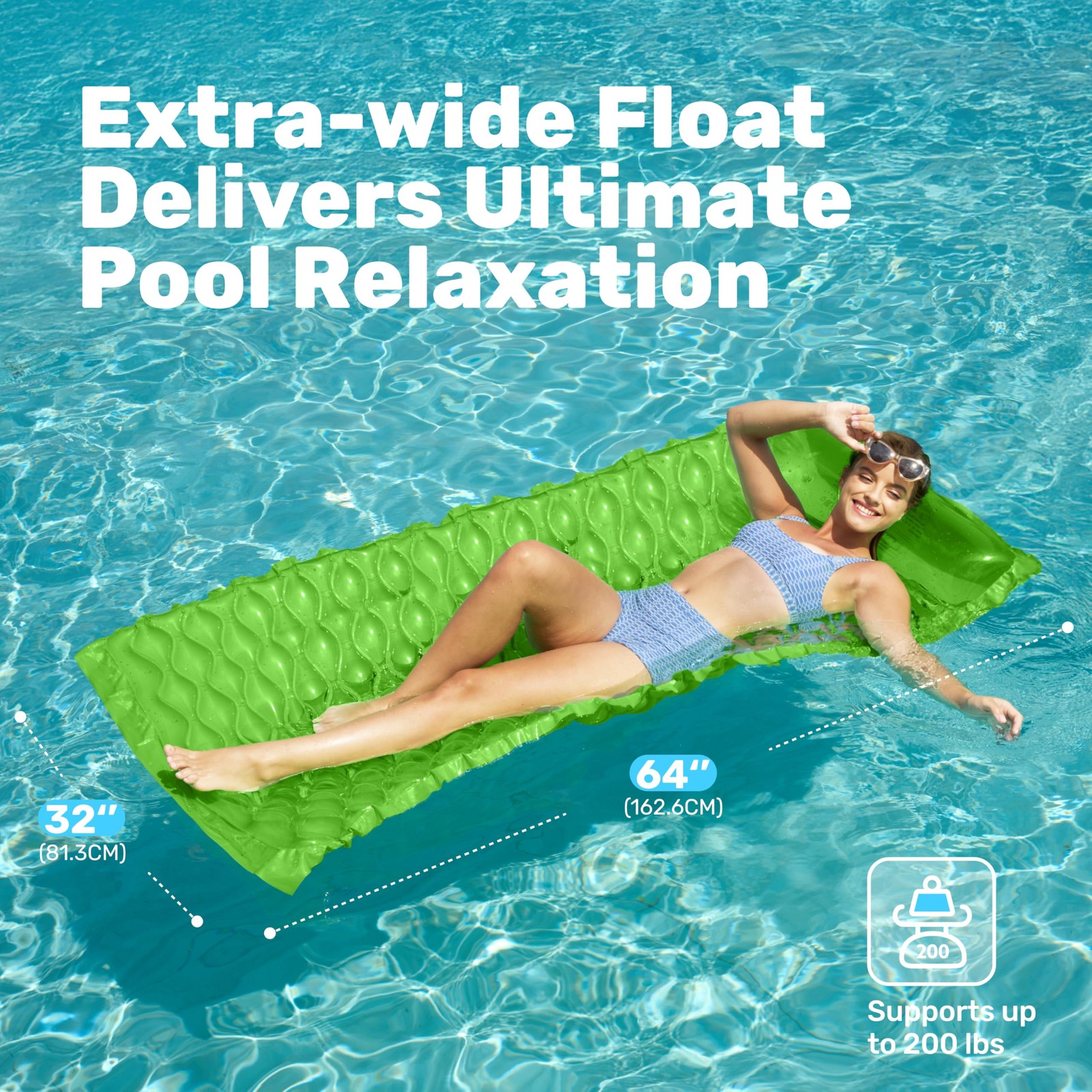 Inflatable Pool Float Raft 64×64 inch Floating Lounge Mattress 2 Pieces Green