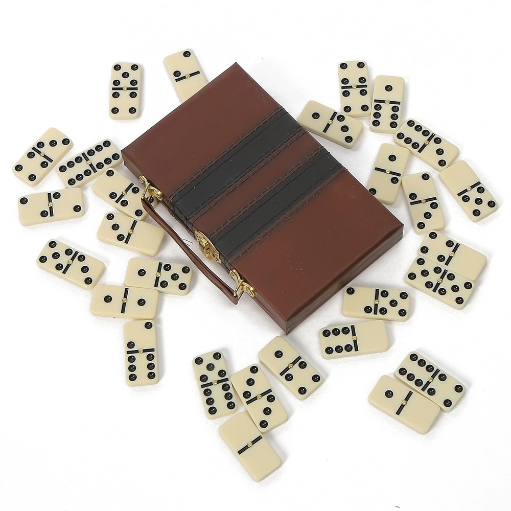 28pcs Double Six Dominoes Set Classic Black & White Plastic Tiles in Box