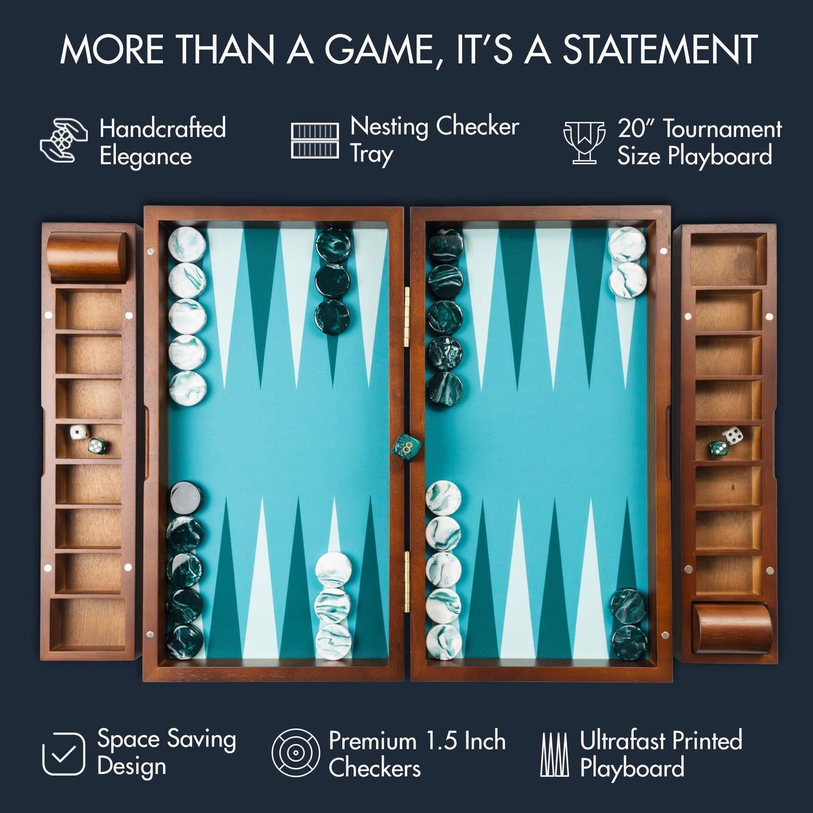 20 Inch Large Backgammon Sets for Adults, Green Backgammon Board, Solid Wood….