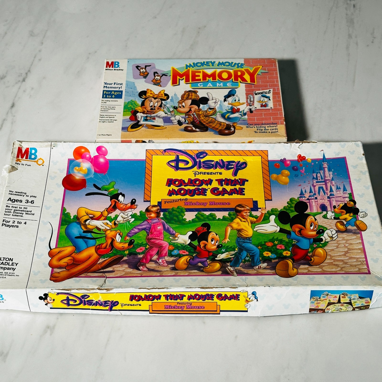 Disney Board Game Lot of 2 – Follow That Mouse – Mickey Mouse Memory Game – MB