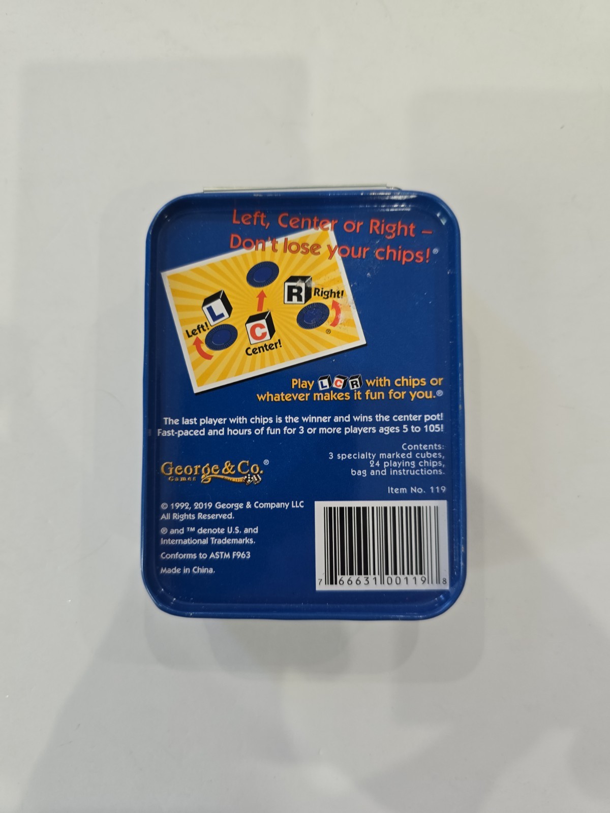 LCR Left Center Right Dice Game Blue Tin New Sealed Free Ship Add’l