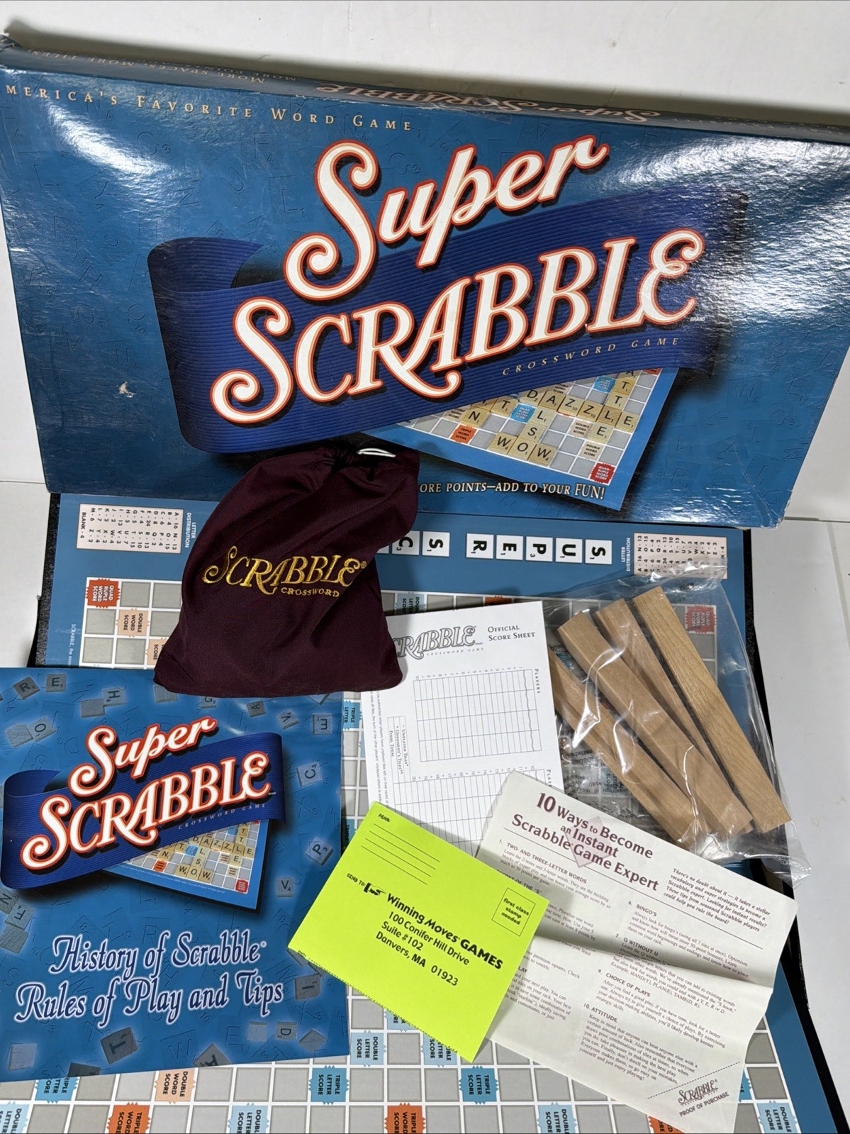 Super Scrabble Board Game by Hasbro – 2004 – 100% Complete with All 200 Tiles!