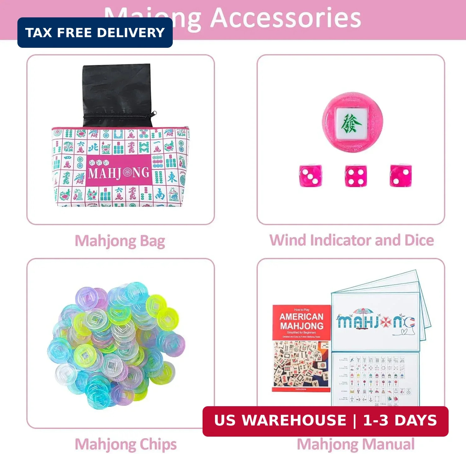 160 Pink American Printed Mahjong Game Set with Carrying Bag And Accessories 1.2