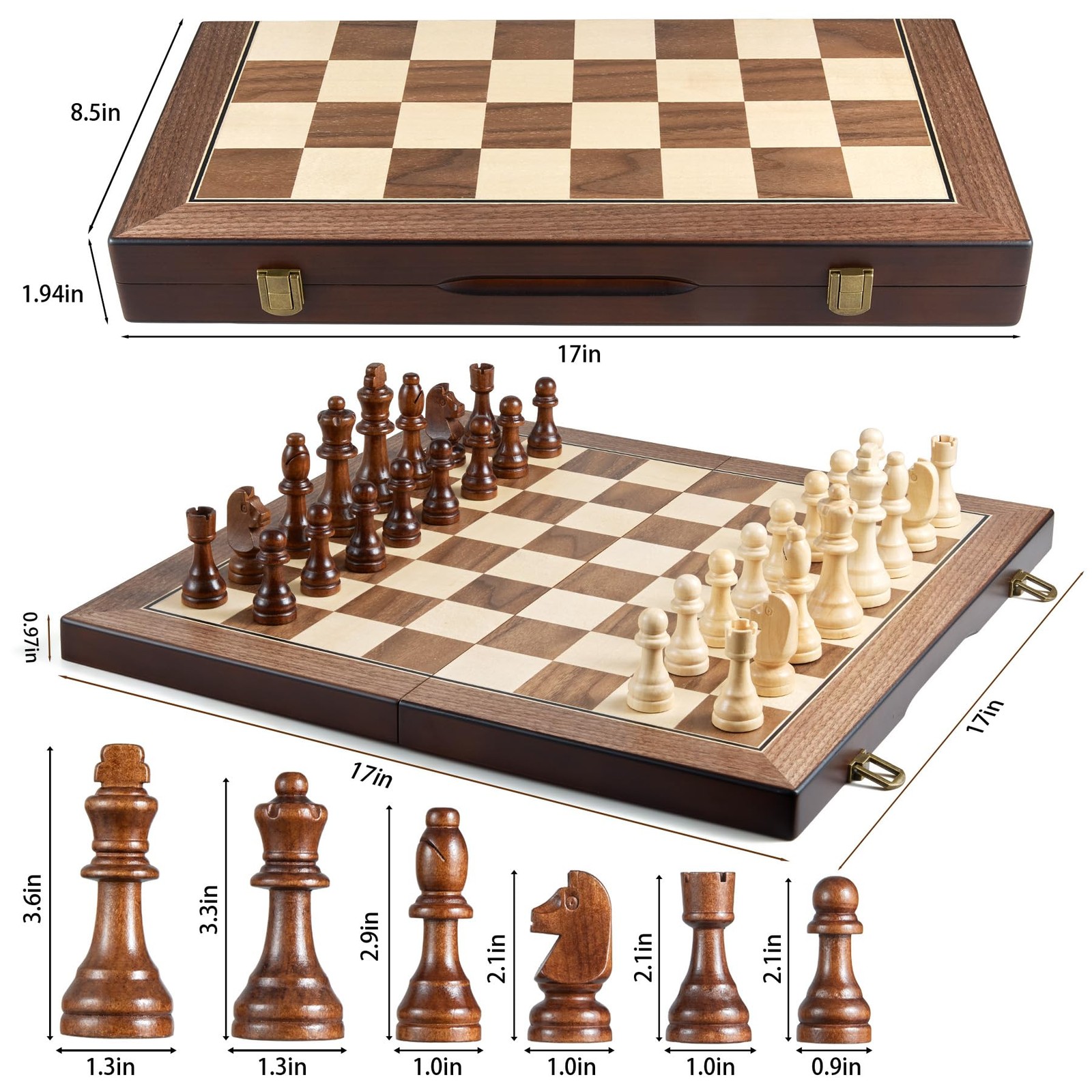 17” Magnetic Wooden Chess Set for Adults Kids – with Folding Board, Gift Pac…