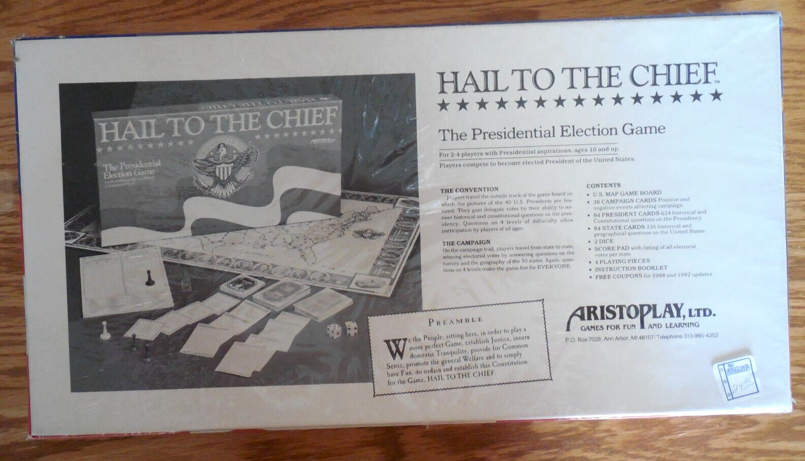 NEW/SEALED Vntg 1987 Aristoplay “Hail to the Chief” Presidential Election Game