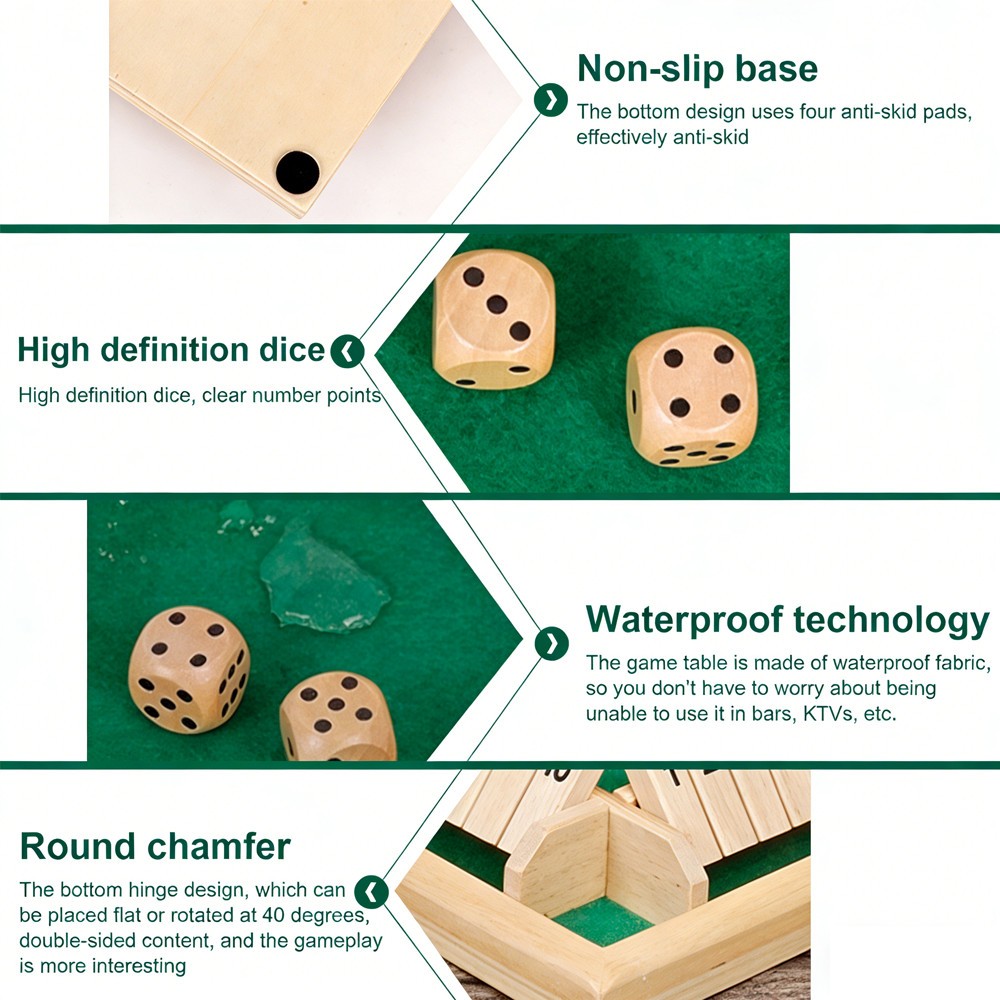 Shut The Box Dice Game Wooden 4 Sided Classic Family Math Game US STOCK