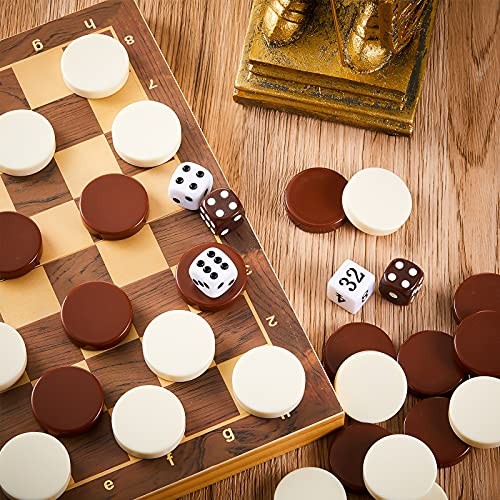 30 Pcs Backgammon Pieces Checkers, 1.25 Inch Beige, White and Brown