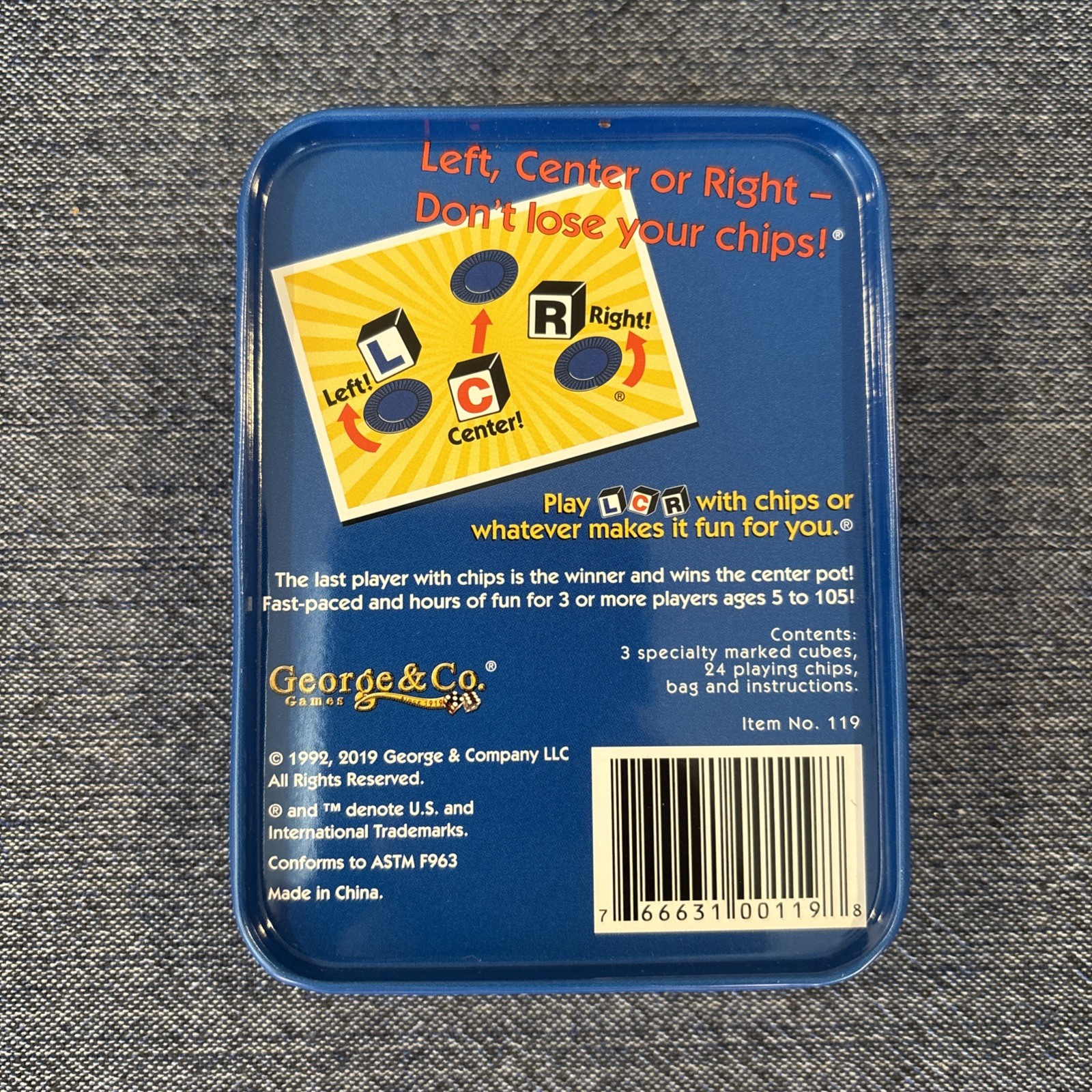 LCR® Left Center Right™ Dice Game – Blue Tin 4.5 x 3.5 x 1.5 inches,