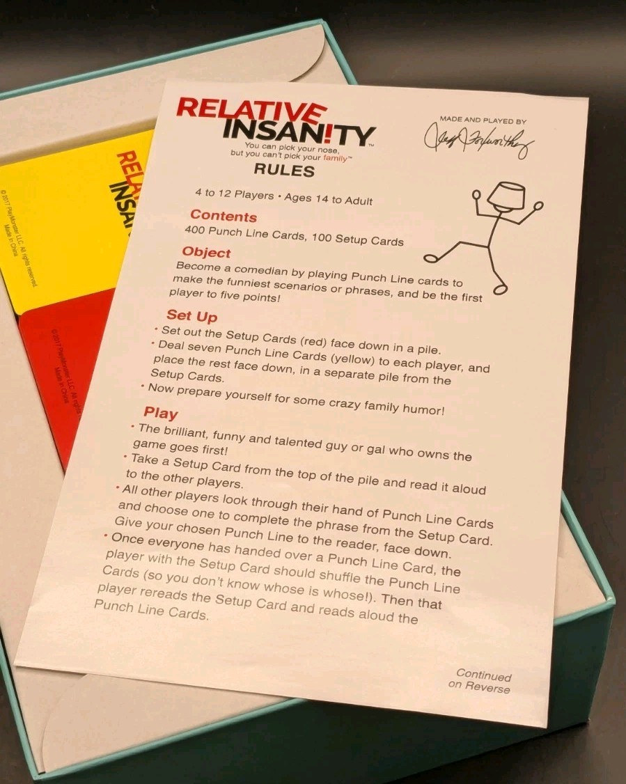 Relative Insanity Card Game Fun Family Nights 14 Years Up Condition