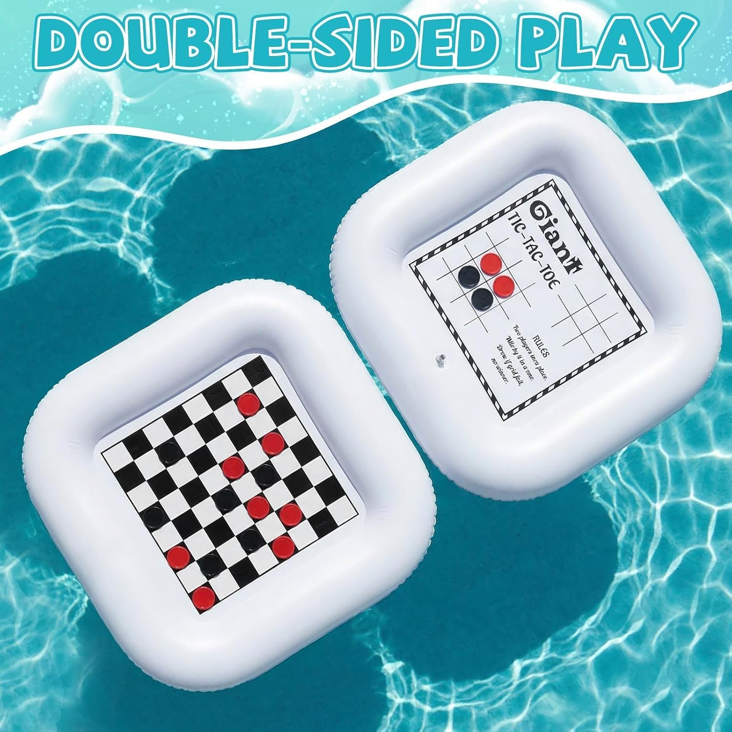 3-In-1 Pool Games Set Inflatable Giant Tic Tac Toe Checkers Board Game with 24 C