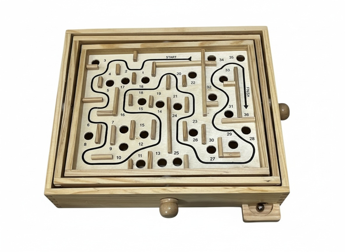 Wooden Marble Maze Labyrinth Tilt Balance Dexterity Puzzle Game Board Brain Game