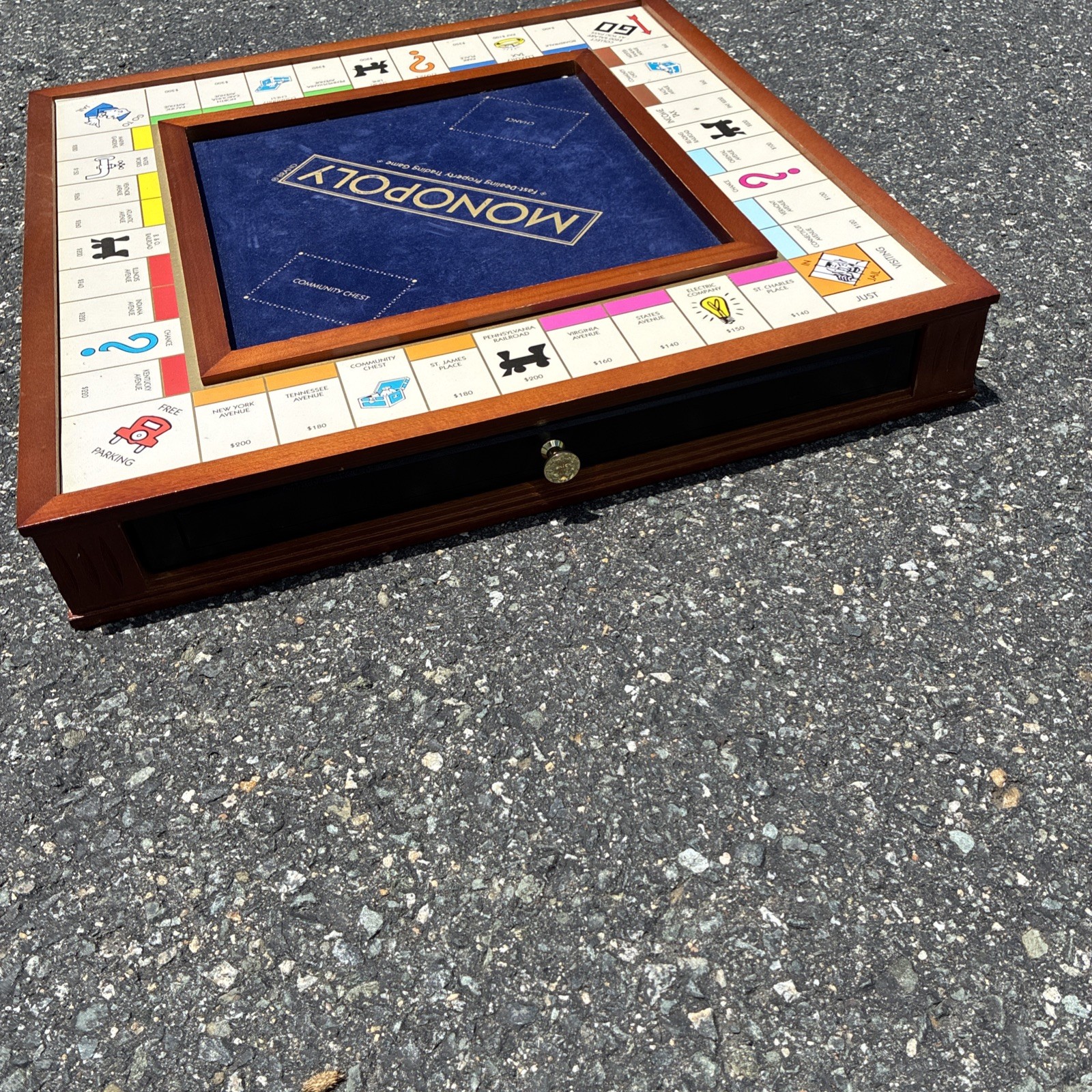 HUGE Monopoly Luxury Edition Blue Board Game Collectible Wood – PARTS MISSING !