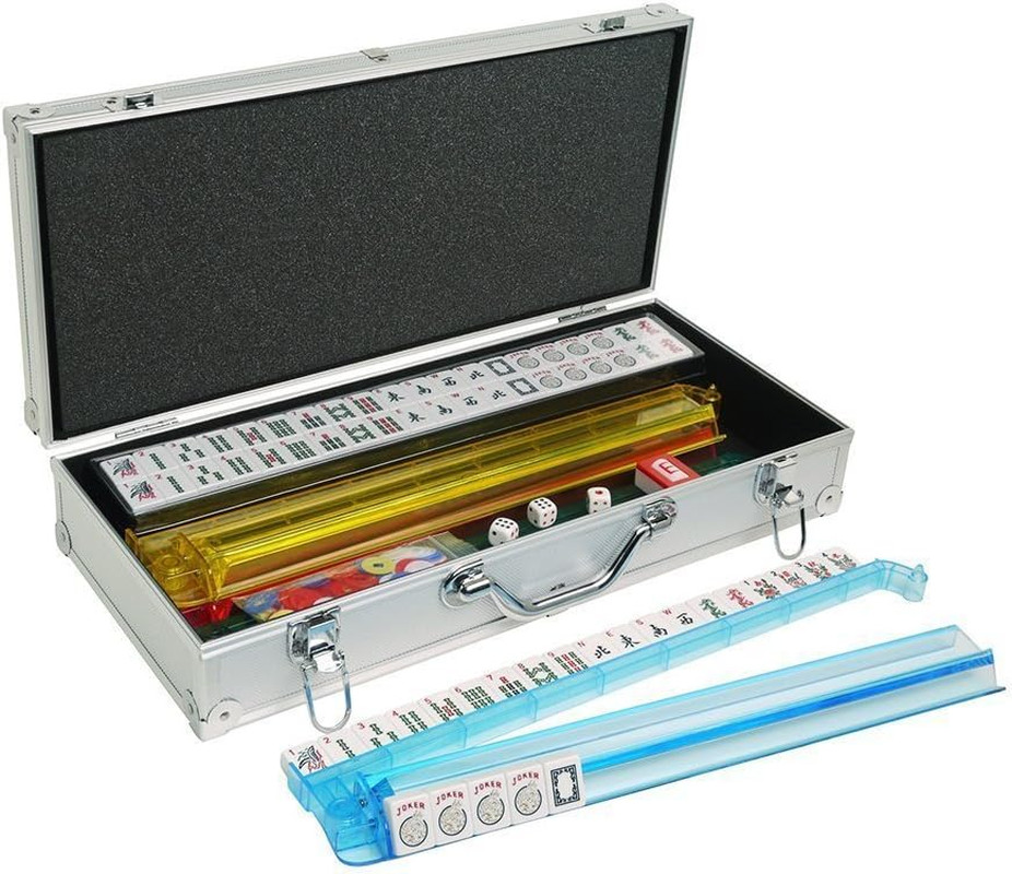 NEW! – American Mahjong Set – 166 White Tiles (All-In-One Rack/Pushers), Silver