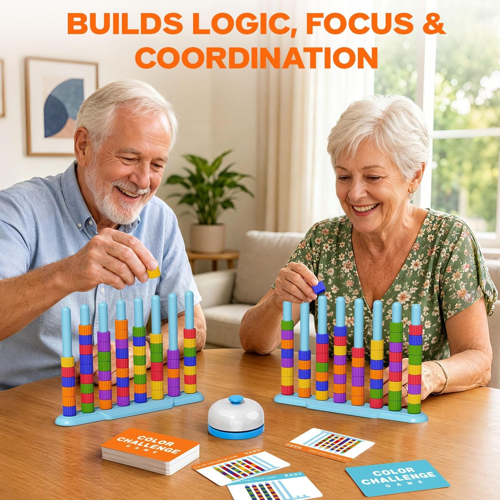 Color Challenge Game – 2 Pack Color Matching & Stacking Game for Family Fun, 100