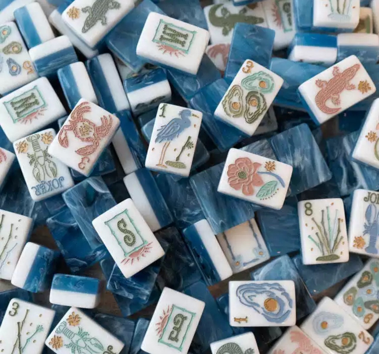 New high-end Blue Ocean Wave Tone American Mahjong Tiles set ,160 tiles+ Bag